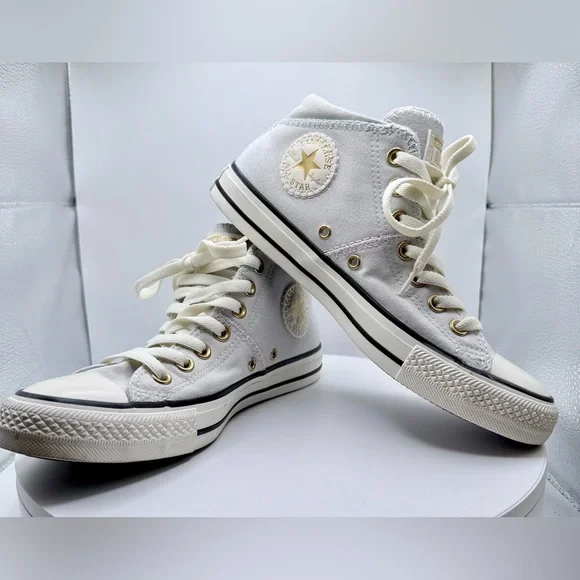 Converse All Star High‎ Top Sneakers Light Gray Gold Eyelets Women’s size 9 - Picture 6 of 7